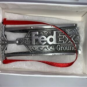 FEDEX GROUND GIFT  Silver Christmas Ornament with Red Ribbon Gift!!